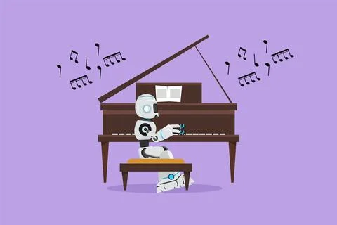 Graphic flat design drawing robot musician sitting and playing grand piano .. Stockillustratie
