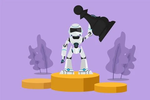 Graphic flat design drawing robot holding and lifting pawn chess piece at f.. イラスト素材