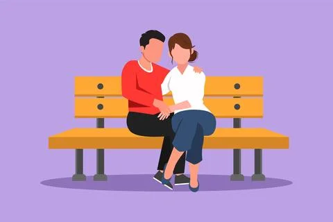 Graphic flat design drawing romantic couple dating at park. Cute man and wo.. Ilustración de archivo