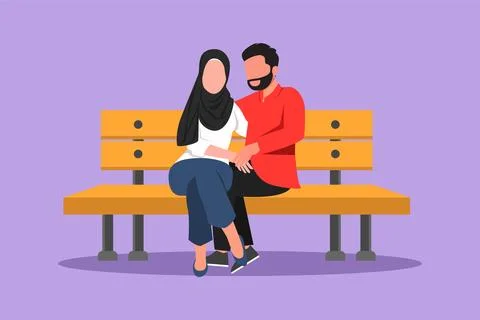 Graphic flat design drawing romantic Arabian couple dating at park. Man and.. Ilustración de archivo