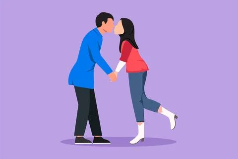 Graphic flat design drawing romantic of male and female couple with lips lo.. Stock Illustration