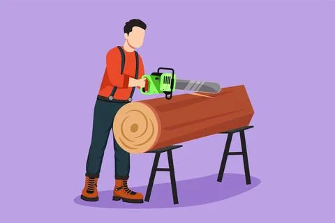 Graphic flat design drawing of sawmill concept. Professional lumberjack cut.. Stock Illustration