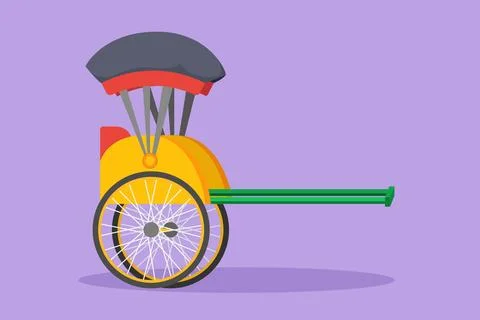 Graphic flat design drawing side view of pulled rickshaw. Ancient vehicle i.. Stock Illustration