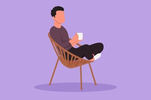 Graphic flat design drawing side view of relaxed handsome guy sitting in lo.. Stock Illustration
