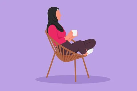 Graphic flat design drawing side view of relaxed Arabian woman sitting in l.. Stock Illustration
