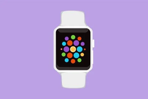 Graphic flat design drawing smart watch device display with app icons. Smar.. イラスト素材