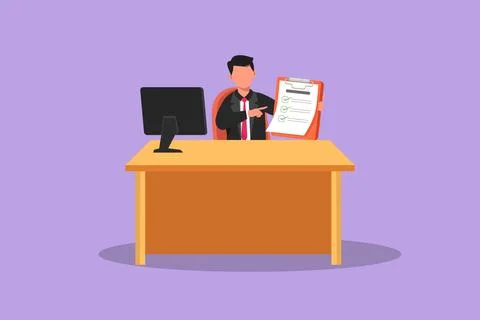 Graphic flat design drawing smiling banking clerk showing bank credit, loan.. Stock Illustration