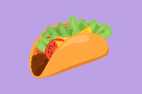 Graphic flat design drawing stylized Mexican taco logo label. Emblem fast f.. Ilustração Stock