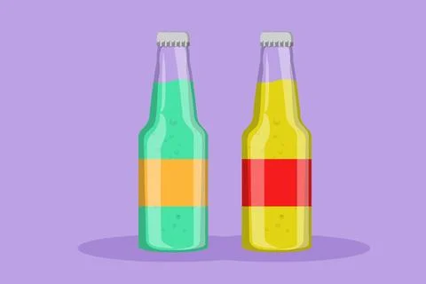 Graphic flat design drawing stylized soft drink on glass bottle logo. Emble.. Stock Illustration
