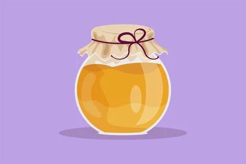Graphic flat design drawing stylized sweet honey on glass jar with wooden d.. イラスト素材