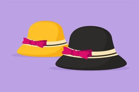 Graphic flat design drawing stylized ladies hat vintage logo icon. Pretty s.. イラスト素材
