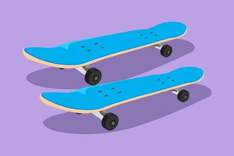 Graphic flat design drawing stylized old retro skateboard on street road lo.. Illustration