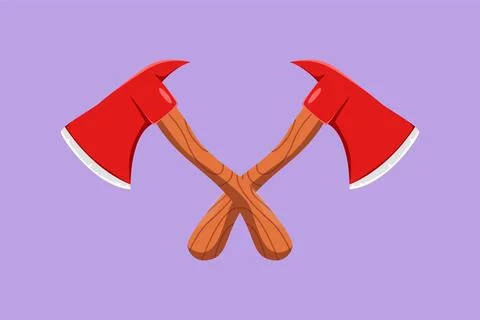 Graphic flat design drawing stylized firefighter crossed axe with wooden ha.. Stock Illustration