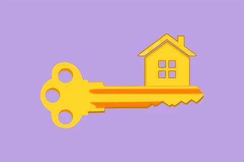 Graphic flat design drawing stylized key with house shape symbol. Home secu.. Ilustração Stock