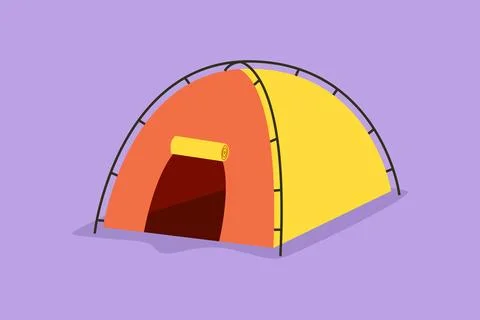 Graphic flat design drawing of stylized tent camping in outdoor travel. Nat.. Stock-Illustration