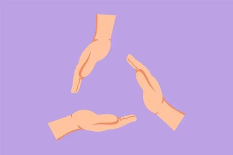 Graphic flat design drawing three palm hands make triangle frame shape. Sym.. イラスト素材