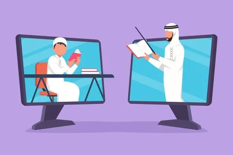Graphic flat design drawing two monitor standing in front of each other, on.. Stock Illustration