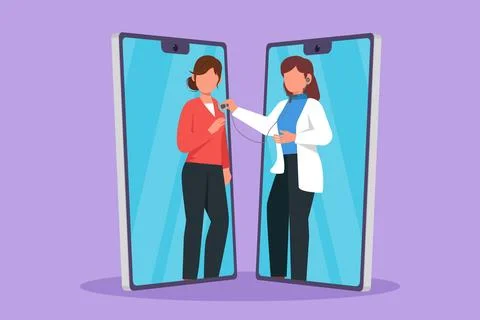 Graphic flat design drawing two smartphones facing each other with female d.. Stock Illustration