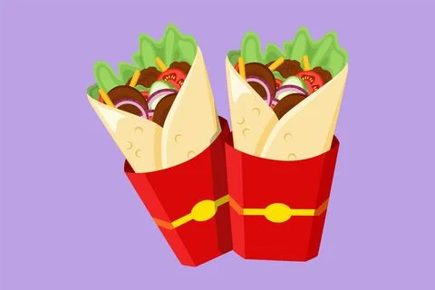 Graphic flat design drawing two fresh delicious shawarma online restaurant .. イラスト素材