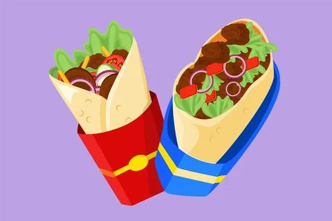 Graphic flat design drawing two fresh delicious shawarma online restaurant .. Illustrazione stock