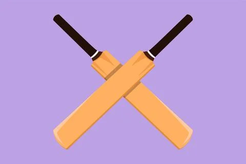 Graphic flat design drawing two crossed traditional wood cricket bats logo .. Stock Illustration