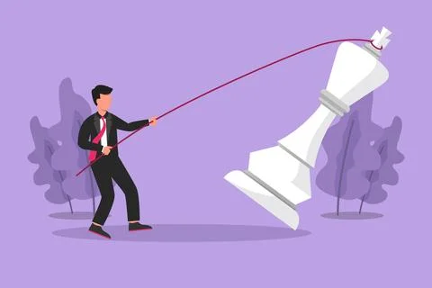 Graphic flat design drawing young motivation businessman pulling big king c.. Illustrazione stock