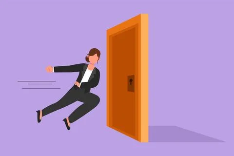 Graphic flat design drawing of young businesswoman running and want to brea.. Stockillustratie