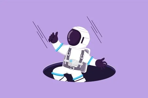 Graphic flat design drawing young astronaut fell into manhole underground s.. Stock-Illustration