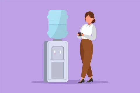 Graphic flat design drawing young businesswoman brew hot coffee in glass wh.. Stock Illustration