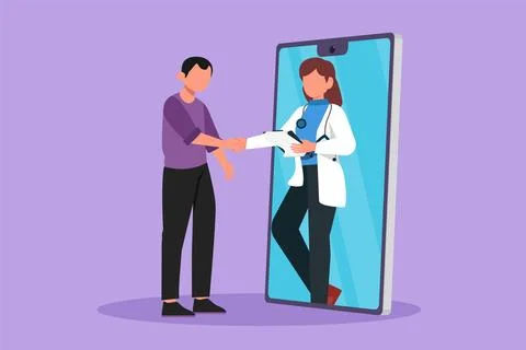 Graphic flat design drawing young male patient shaking hands with female do.. イラスト素材