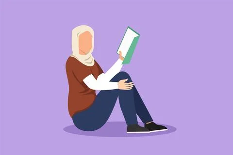 Graphic flat design drawing young beautiful Arabian woman sitting on floor,.. Stock Illustration