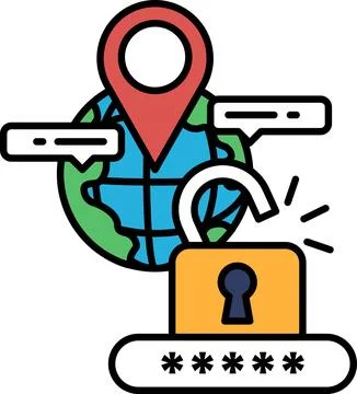 A graphic of a globe with a red dot on it and a keyhole in the middle 스톡 일러스트