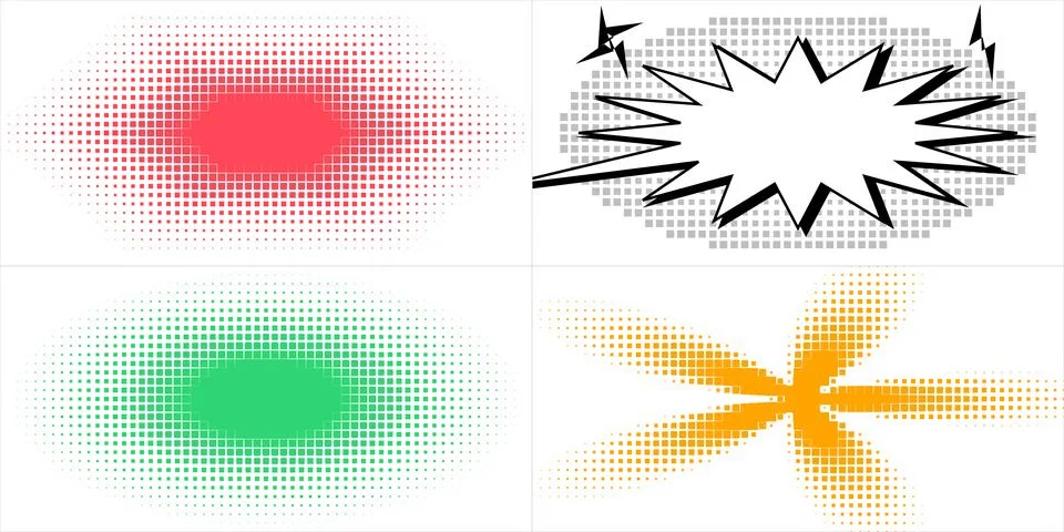 Graphic Halftone Pattern Collection Featuring Comic Style Speech Bubbles an.. Illustrazione stock
