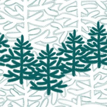 Graphic horizontal seamless pattern with Christmas trees Stock Illustration