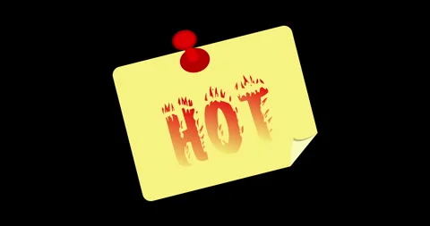 Graphic of hot label on sticky note pinned to black surface Stock Footage 333404705