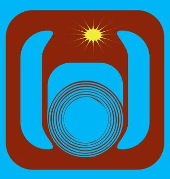 Graphic icon with a camera on a blue background Stock Illustration