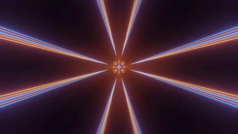 A graphic illustration with 3D rendering of laser light lines on a black back Illustrazione stock