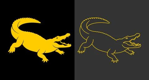 Graphic illustration of an alligator in solid and outline styles with line ar Stock Illustration