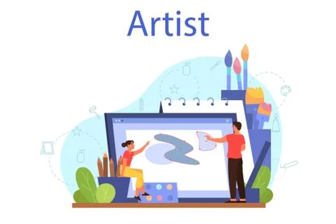 Graphic illustration artist working on the computer. Picture Stock Illustration