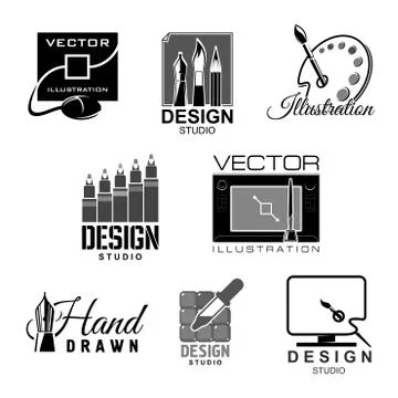 Graphic illustration design studio vector icons Ilustración de archivo