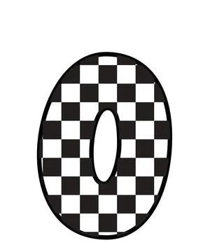A graphic illustration featuring 0 with number 0, checkered pattern, black ou Stock Illustration