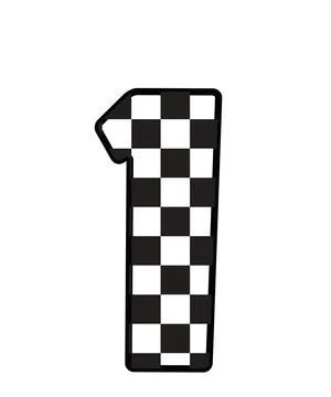 A graphic illustration featuring 1 with number 1, checkered pattern, black ou Stock Illustration