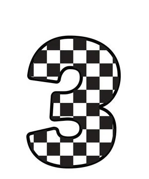 A graphic illustration featuring 3 with number 3, checkered pattern, black ou Stock Illustration