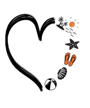A graphic illustration featuring heart shape with heart outline, brushstroke, Stock Illustration