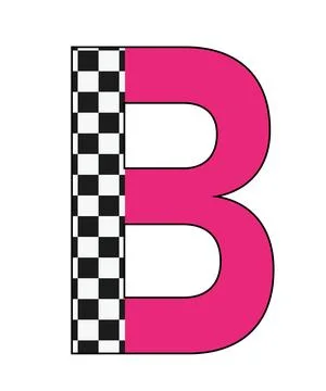 A graphic illustration featuring letter b with checkered pattern, pink color, Stock Illustration