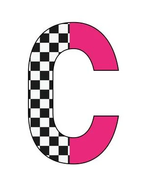 A graphic illustration featuring letter c with checkerboard pattern, black an Stock Illustration