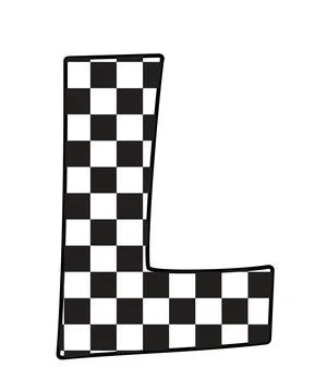 A graphic illustration featuring letter l with checkered pattern, black and w Stock Illustration