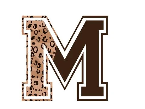 A graphic illustration featuring letter m with leopard pattern, varsity lette Stock Illustration