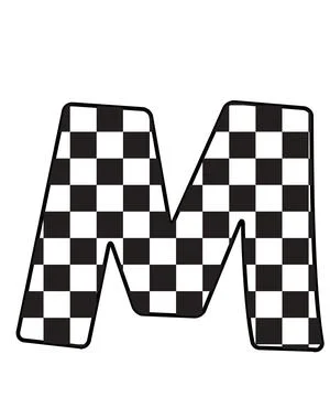 A graphic illustration featuring letter m with checkered pattern, black and w Stock Illustration