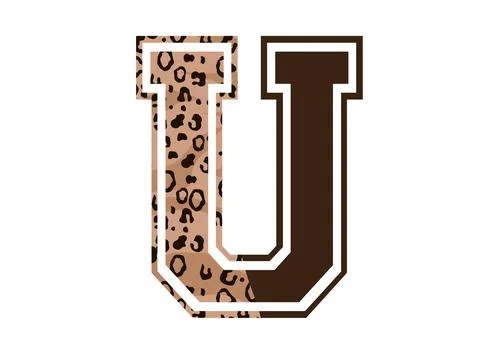 A graphic illustration featuring letter u with letter u, leopard spots, varsi Stock Illustration